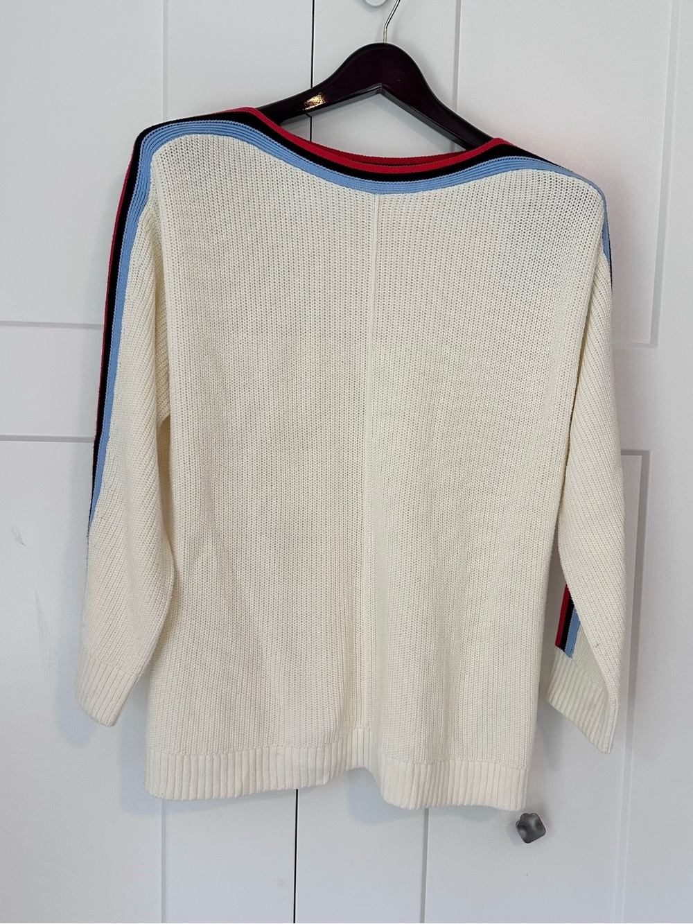 T by Talbots Cream Knit Sweater with Blue and‎ Red Trim